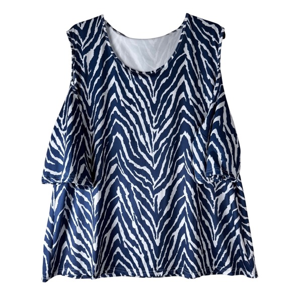 Tops - NWOT Women's 5XL Navy Zebra Print Cold Shoulder Top Resort Boat Travel Relax Fit